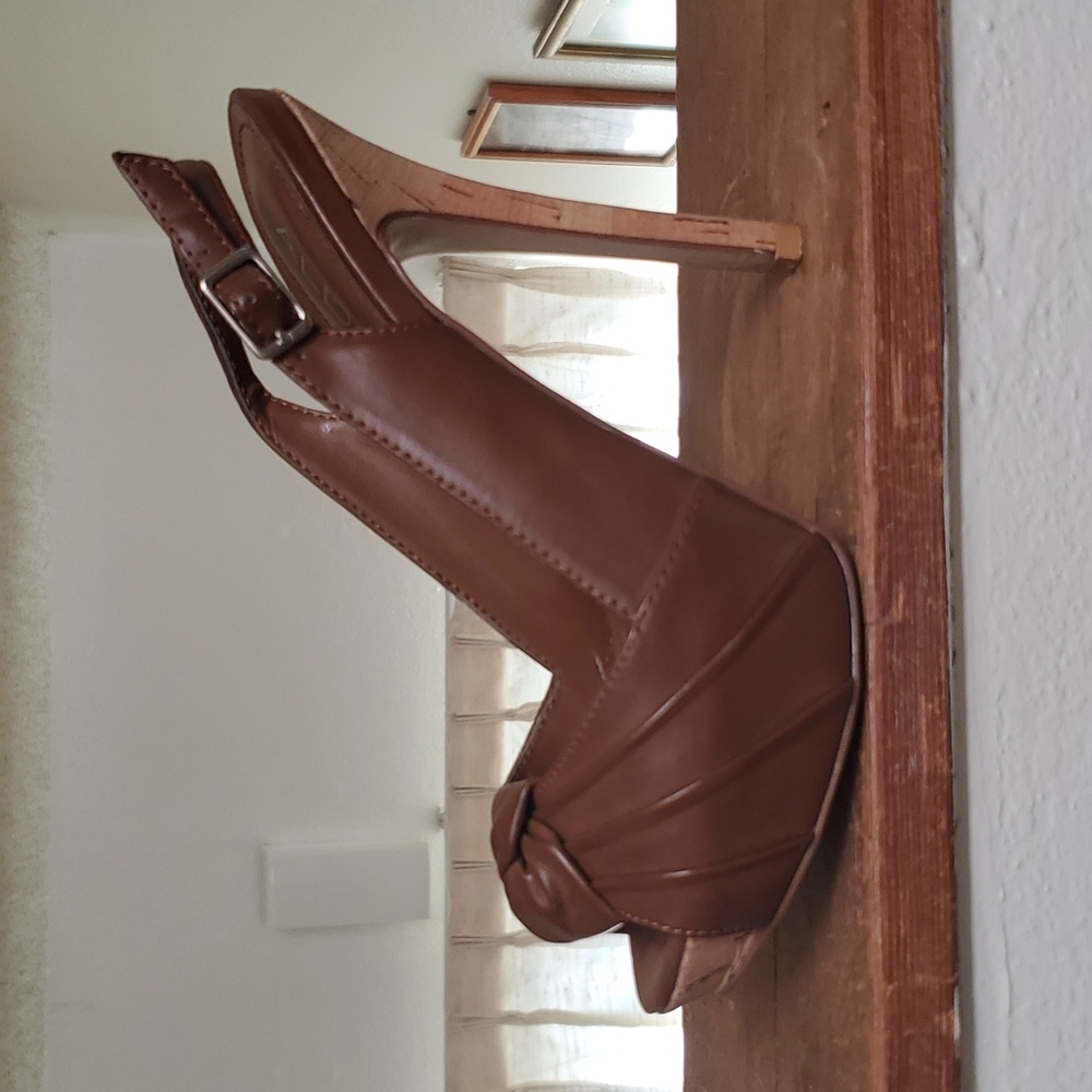 Aldo Platform Sling Back High Heels Cognac Brown